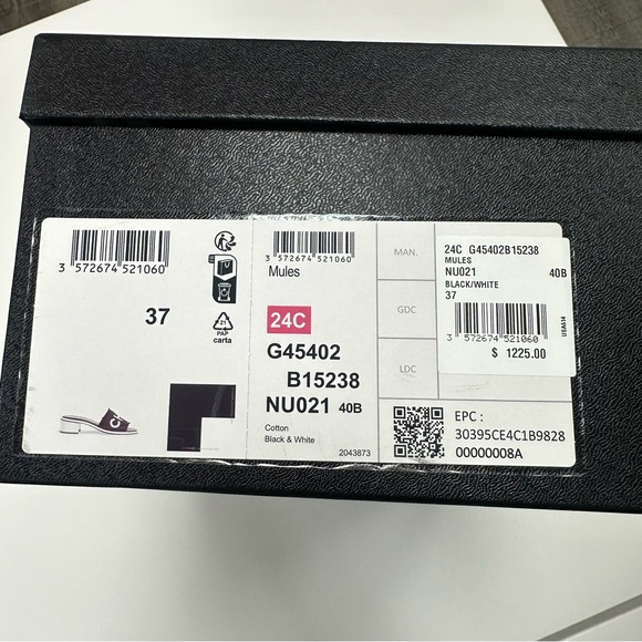 CHANEL Logo Heeled Slide Sandals in Black/White - Picture 10 of 14